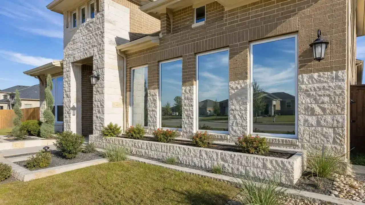 Close front angle of residential reflective architectural window film